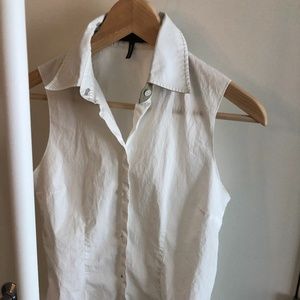 JIL SANDER WHITE SLEEVELESS COTTON TOP SHIRT(SZ34)
